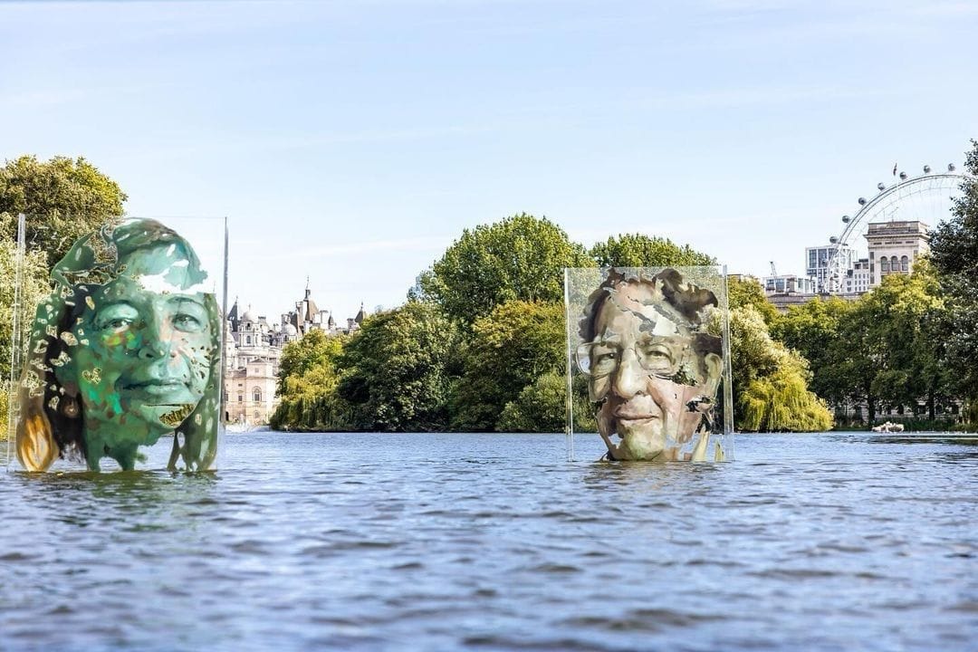 Luis Gomez De Teran's portraits of Community Game Changers appearing to float in the lake at St James's Park, London